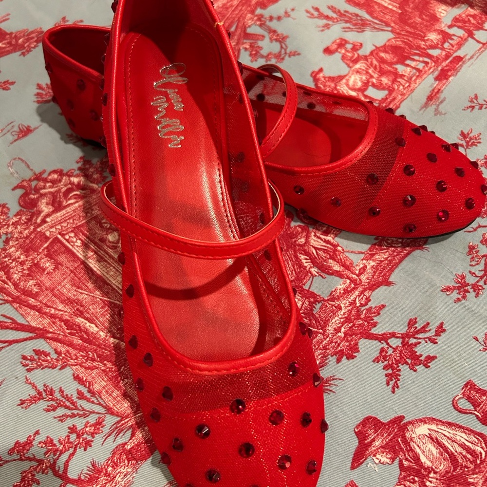 Sparkly Red Women's Flats with Strap